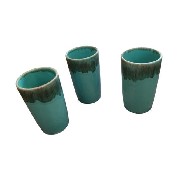 Jaska of California Cascade Ware Blue with Brown Drip Vintage 3 Glasses Tumblers - Picture 3 of 7